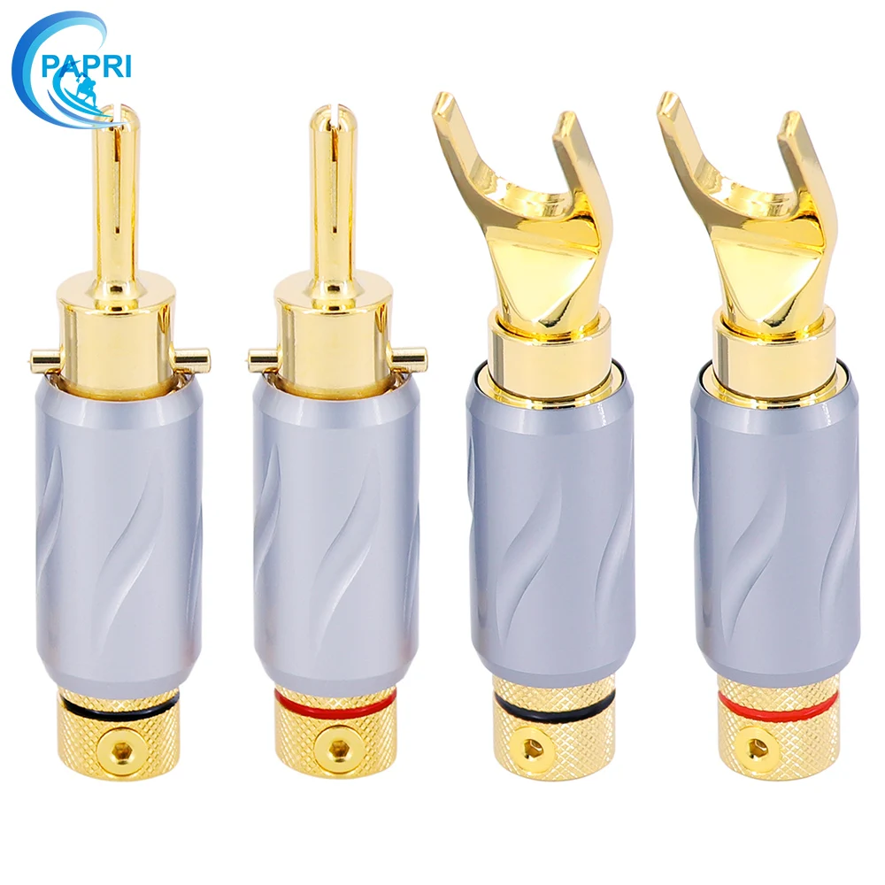 

PAPRI 4PCS PRE-601 Pure copper Plated 5u Real Gold Banana Plug Y- Shaped Plug speaker connector HIFI Audio Speaker Cable
