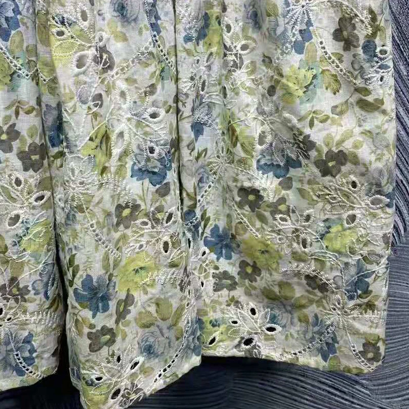 

SEQINYY Sweet Dress Mini 100% Cotton Summer Spring New Fashion Design Women Runway Beading Embroidery Hollow out Flowers Print