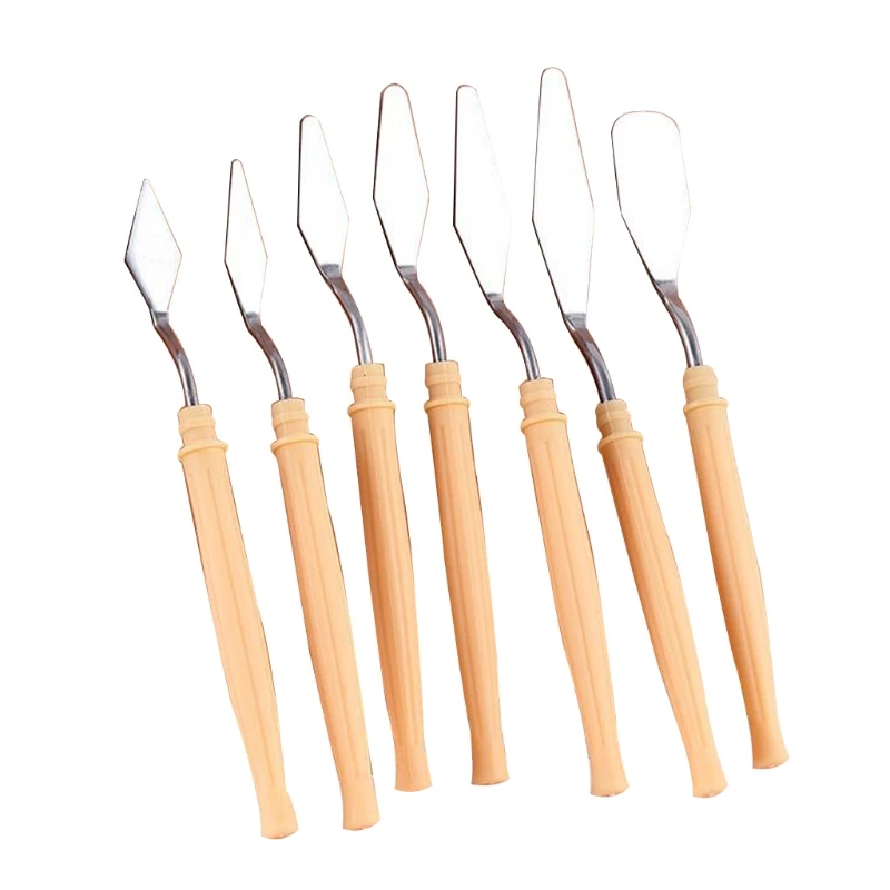 

7 Pcs Metal Palette Knives Set Stainless Steel Spatula Oil Paint Metal Knife Wood Handle for artists Beginners Mixing