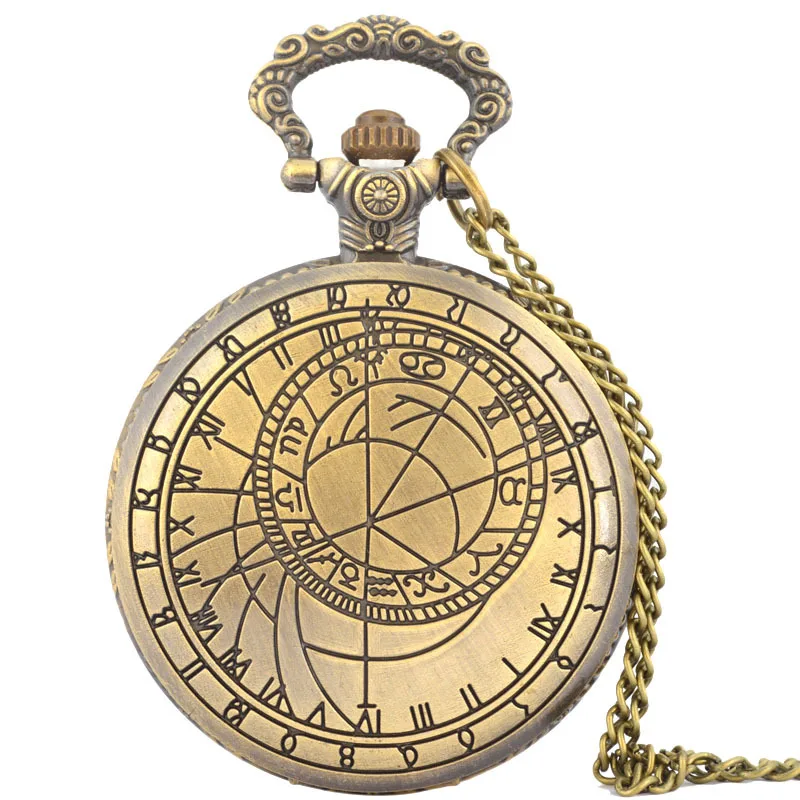 Compass Mapping Fob Watches Fashion Quartz Pocket Watch Vintage Necklace Pendant Clock Gift Bronze Pocket Watch Chain Necklace fashion gold wing star pocket watch necklace woman shining golden crystal fob watches for lady girl nice kid gift gem with chain