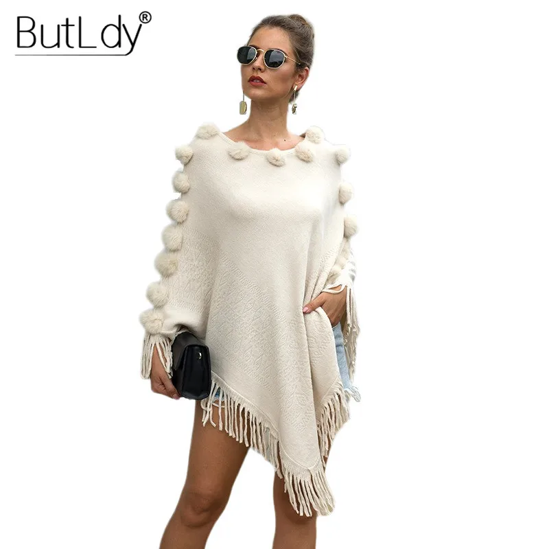 Женское Трикотажное пончо с круглым вырезом длинным рукавом| |