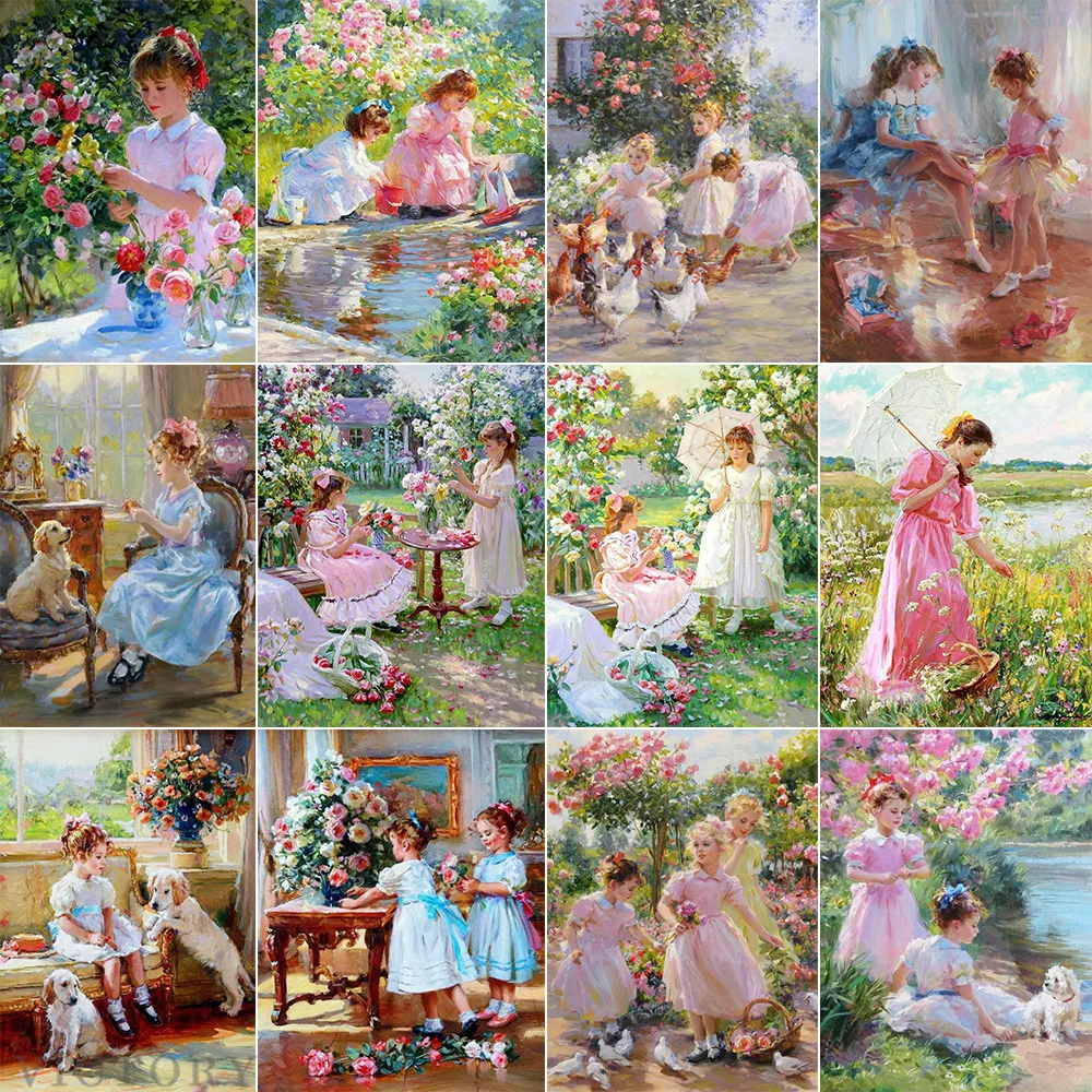 

Full Square/round European Cute Girl Portrait Diamond Embroidery 5D Diy Diamond Painting Mosaic Home Decoration Gift New