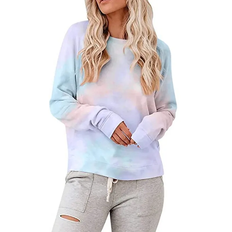 

2020 New Women's Tie-dye Multicolor Sweatshirt Long Sleeve Round Neck Loose Pullover T-shirt Top Plus Size 5XL 10 Colors Tshirts