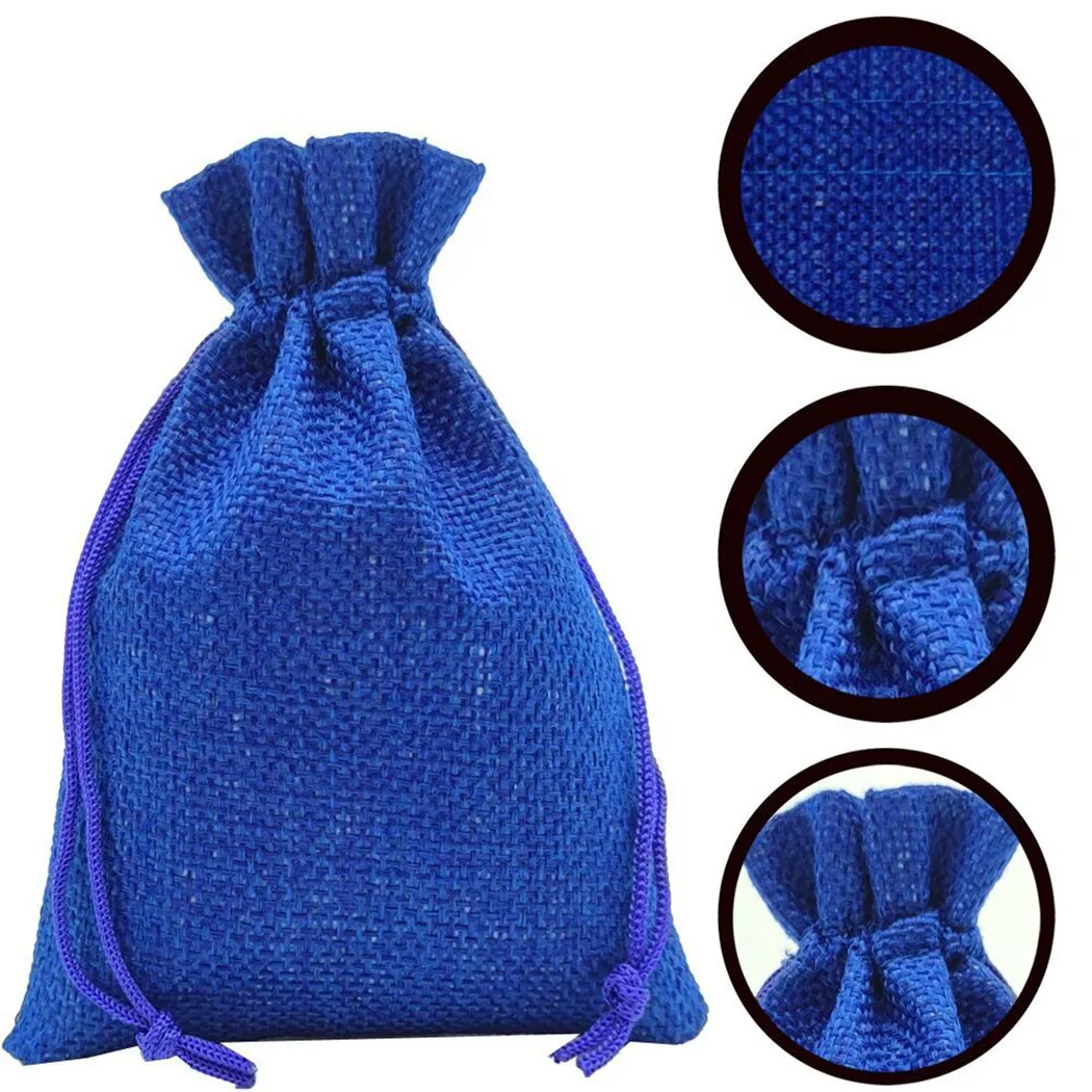 

20pcs Blue Linen Jute Drawstring Pouch Cotton Mix Color Packages For Packaging Gift Wedding Party Christmas Candy Bags
