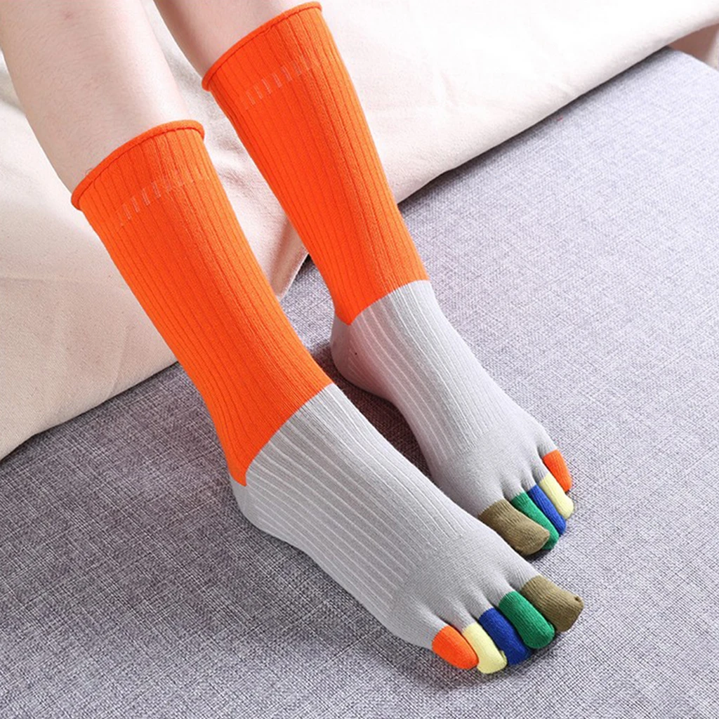 

Rainbow Unisex 100% Cotton Toe Socks Five Finger Mid-calf Length Crew Socks