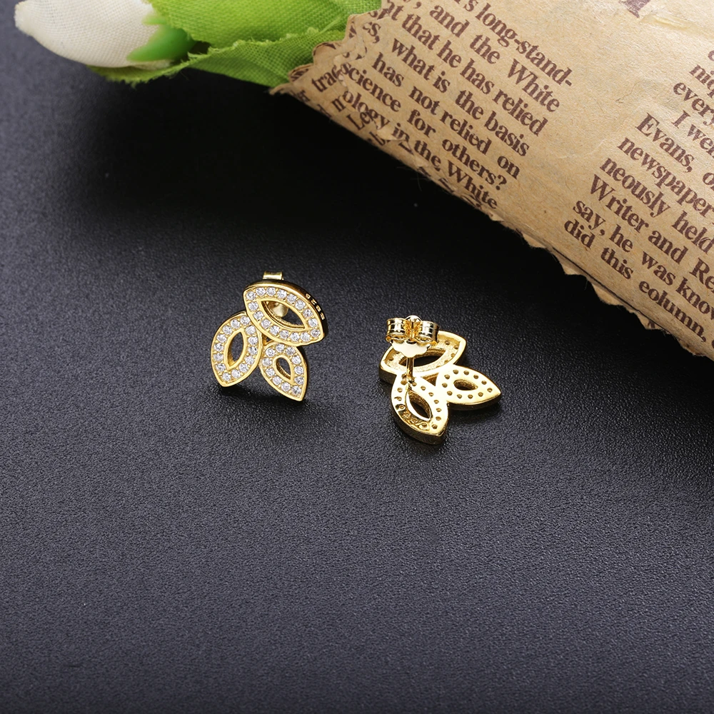 

Moonmory Christmas Gift 925 Sterling Silver Three Leaves Stud Earring For Women Wedding Crystal Stud Earring DropShipping