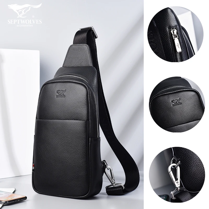 Chest Bag First Layer Cowhide Men's Korean Casual Shoulder Bag Soft Genuine Leather Crossbody Bag Youth Backpack Cross-Body Bag
