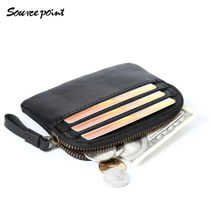 Genuine Leather Men Wallet Mini Business Short Retro Zipper Black Multifunction Purse Casual Carteras Card Package DA50QB | Багаж и сумки