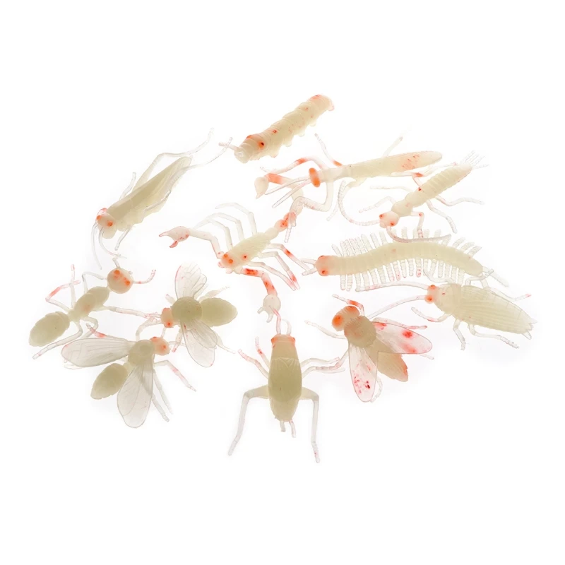 

39XF Novelty 12Pcs Soft Spider Insect Night Glow Worms Halloween Toy Joke Gag