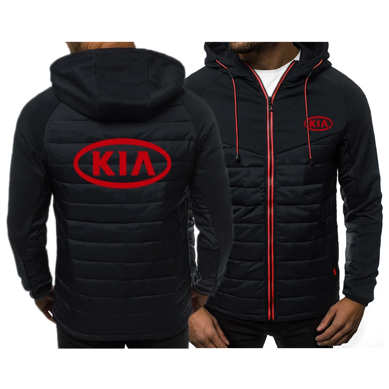 

2021 autumn and winter men's KIA car logo color matching tide brand printed pocket zipper shirt sports casual cardigan hoodie