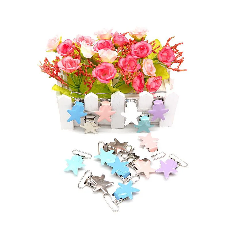 Chenkai 50PCS 1'' 25mm Star metal Clips For Suspenders Soothers Pacifier Clips For DIY Baby Teether Chain Toy Holder Accessory