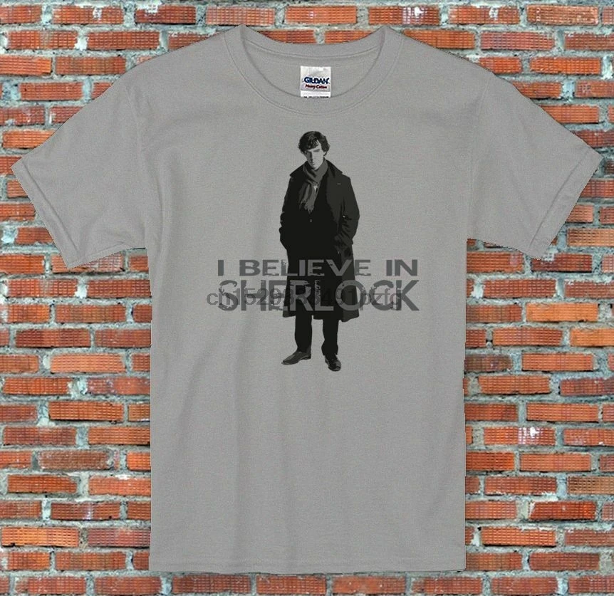 Смешная Ретро винтажная Подарочная футболка I Believe In Sherlock цвет серый |