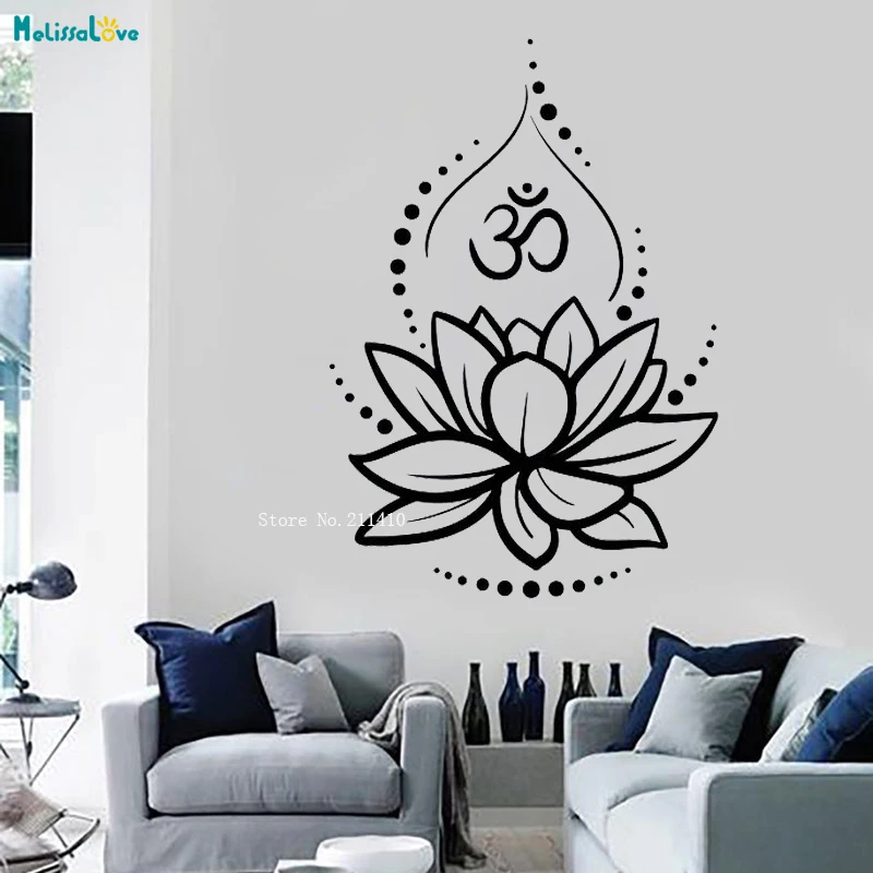 

Lotus Vinyl Wall Decal Flower Om Sign Hinduism Yoga Meditating Stickers Home Decor New Design Self-adhesive Vinyl Poster YT1351