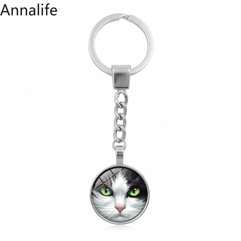 2019 New metal Cat-face Couple Keychain Animal Cat Pendant Key Chain for Women Men Choker Keyring Valentine's Day Gift | Украшения и