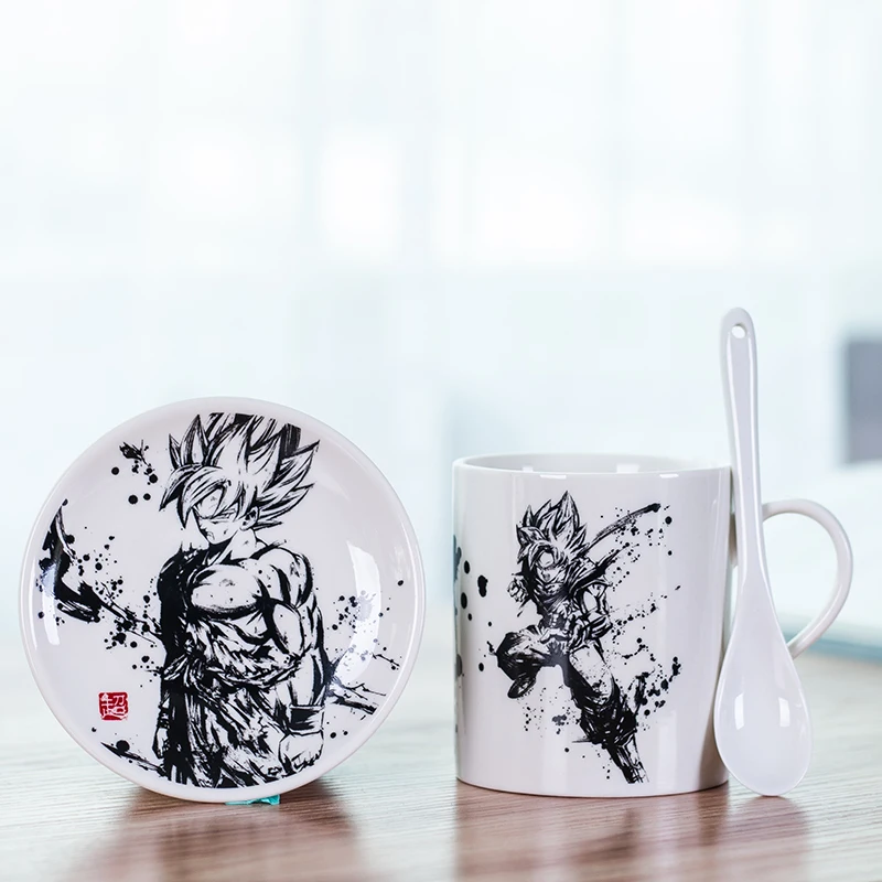 DRAGON BALL Z кружка с блюдо и ложка Аниме Фигурка Goku керамическая кофейная чашка для мальчиков Рождественский подарок