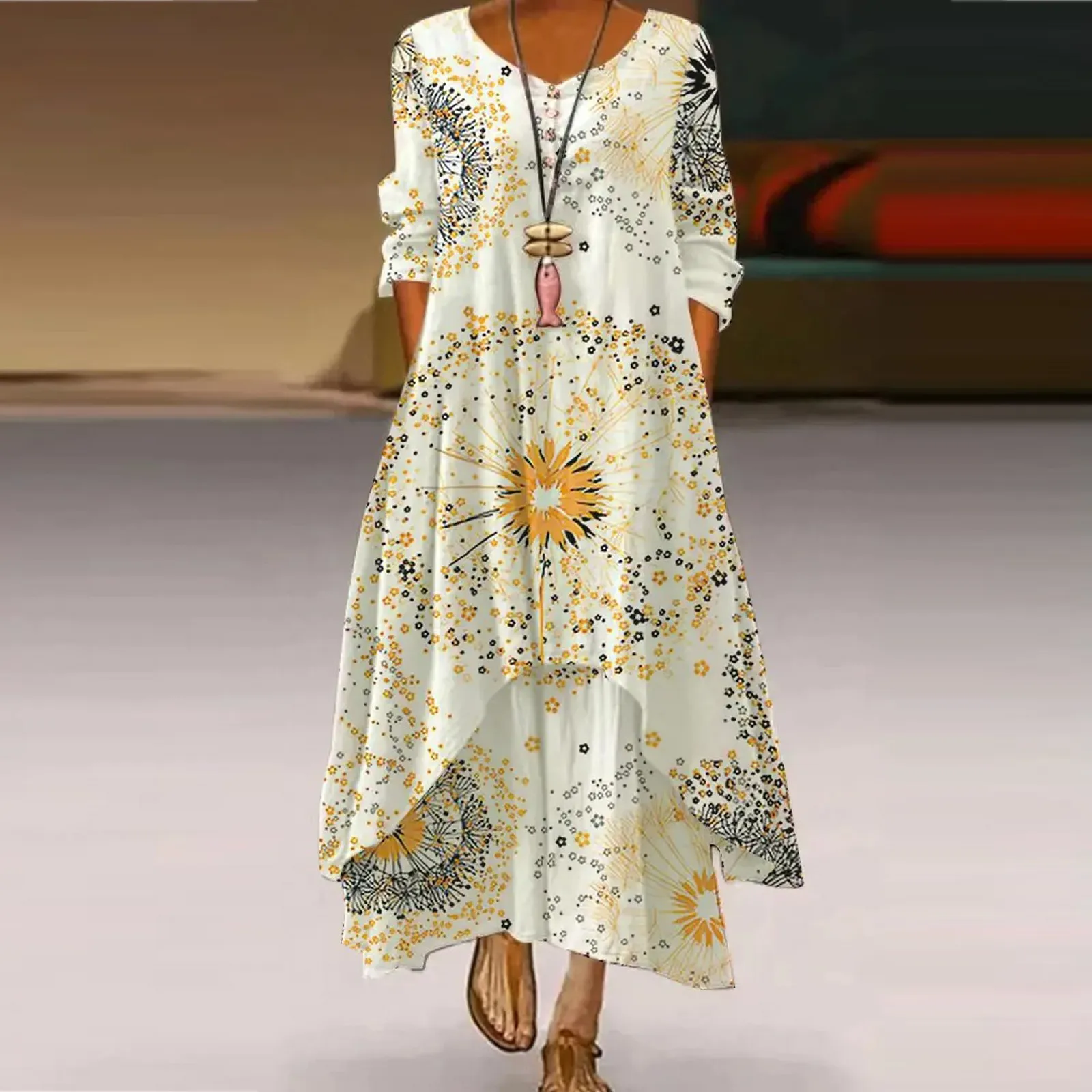 

Fashion Boho Long Dress for Women V Neck Short Sleeve Paisley Print Belt Large Hem Beach Long Dress Elegant Women's Dress 2021