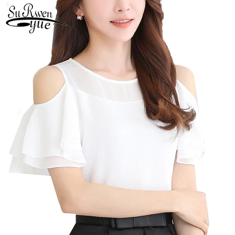 новые женские повседневные оборки открытые плечи рубашки белые шифоновые блузки