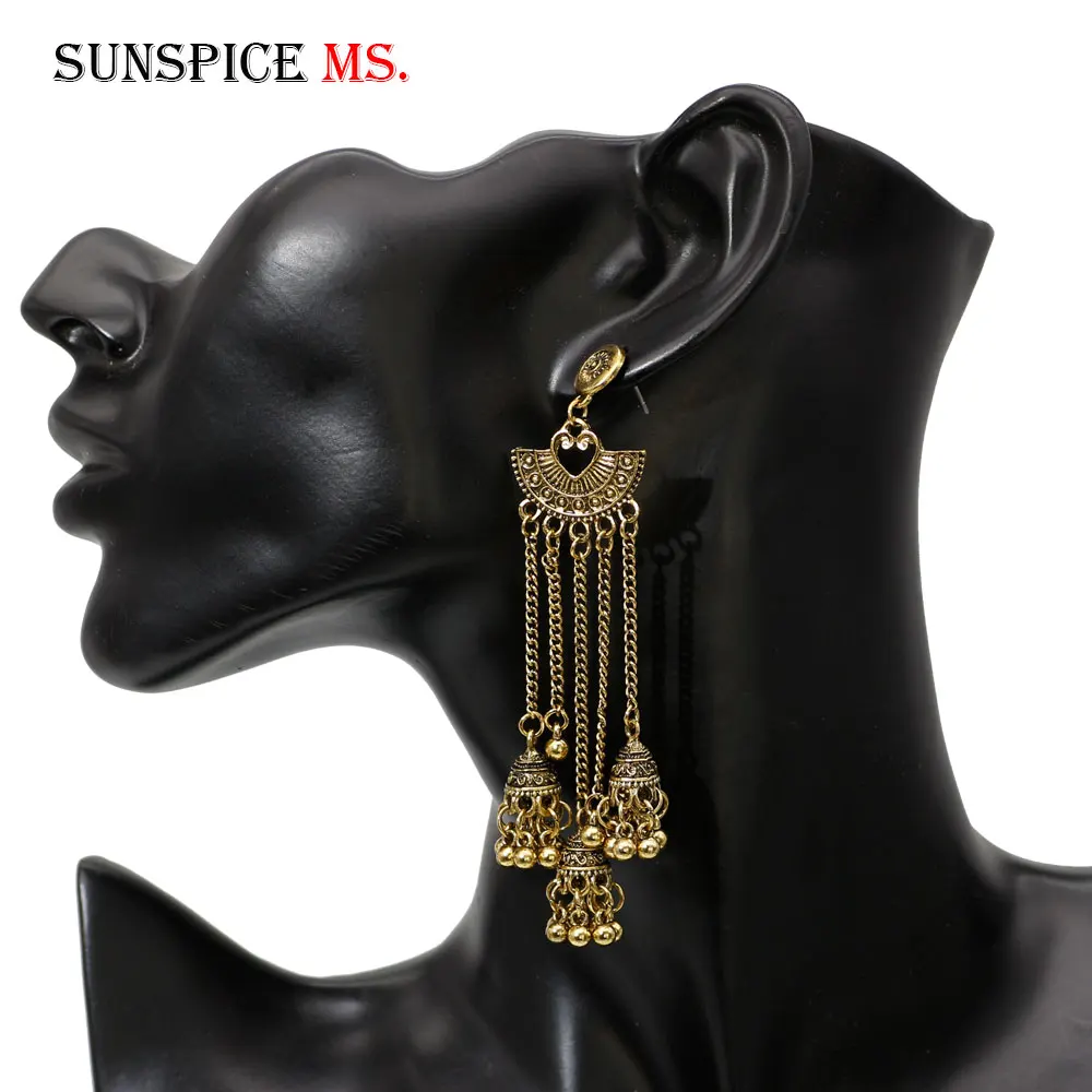 Женские серьги с кисточками SUNSPICE Винтажные золотого цвета в индийском стиле