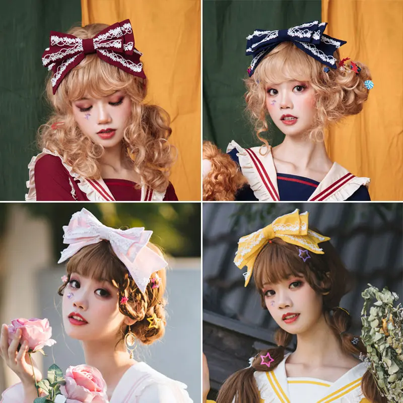 

lolita headdress headband Japanese cute princess bow double lace Lolita headdress headband