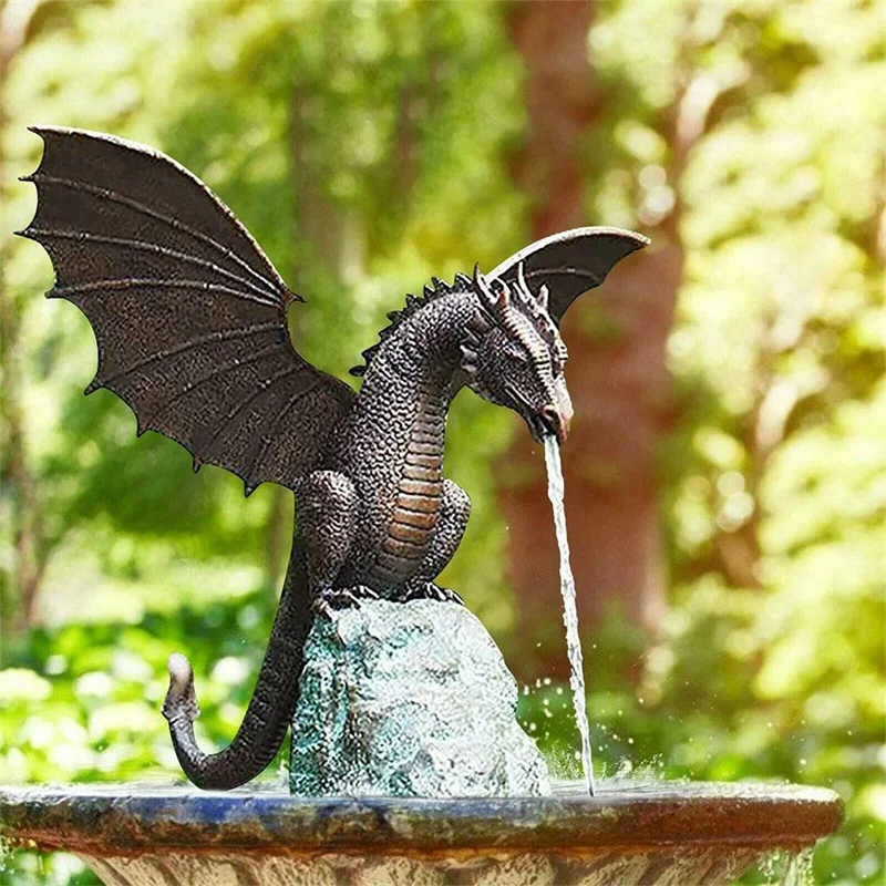 Creative Garden Water Fountain Water Spray Dragon Fire-breathing Resin Waterscape Dragon Sculpture Garden Sculptures Decoration