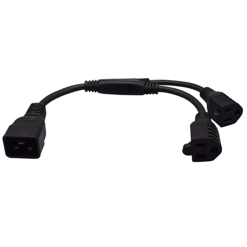 

C20-2X5-15R 1 in 2 IEC320 C20 Male to 2X5-15R Female Y Type Power Extension Cable Cord Wires for PDU Chassis