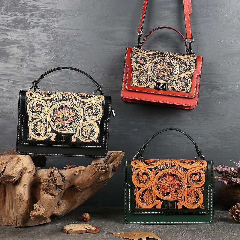

High end hand carved leather bag for women