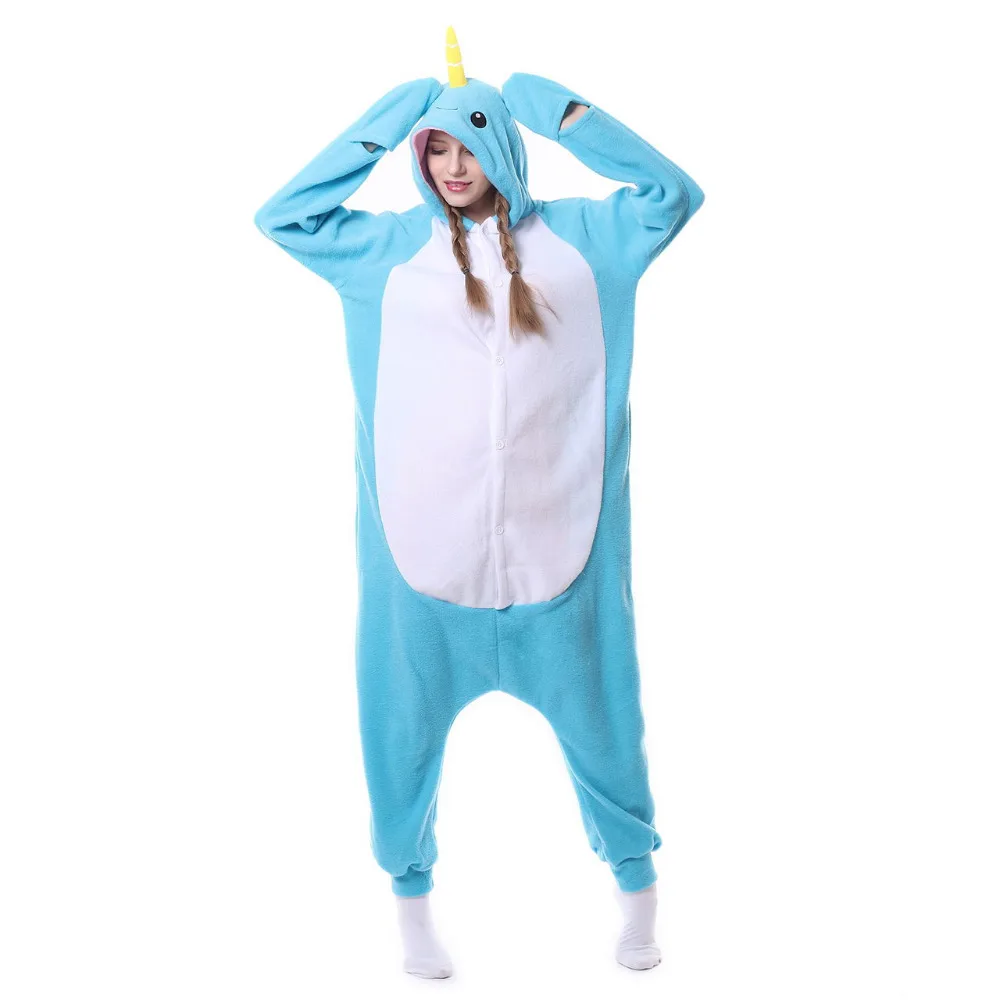 Женская пижама китов Narwhal комбинезон Kigurumis флисовая одежда для сна карнавальный