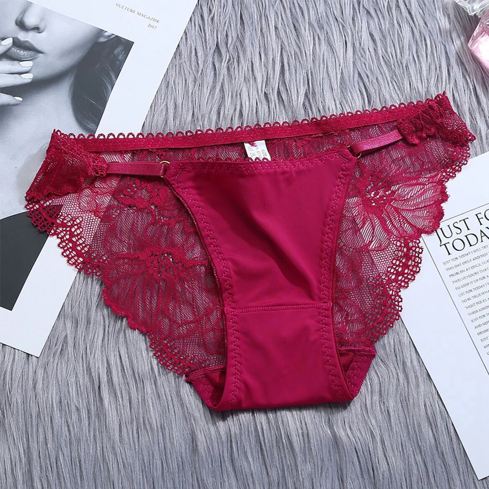 

Female Transparent Lace Pure Cotton Ice Silk Briefs Women's Sexy Lace Panties Underwear Seamless Breathable Low-waist Briefs