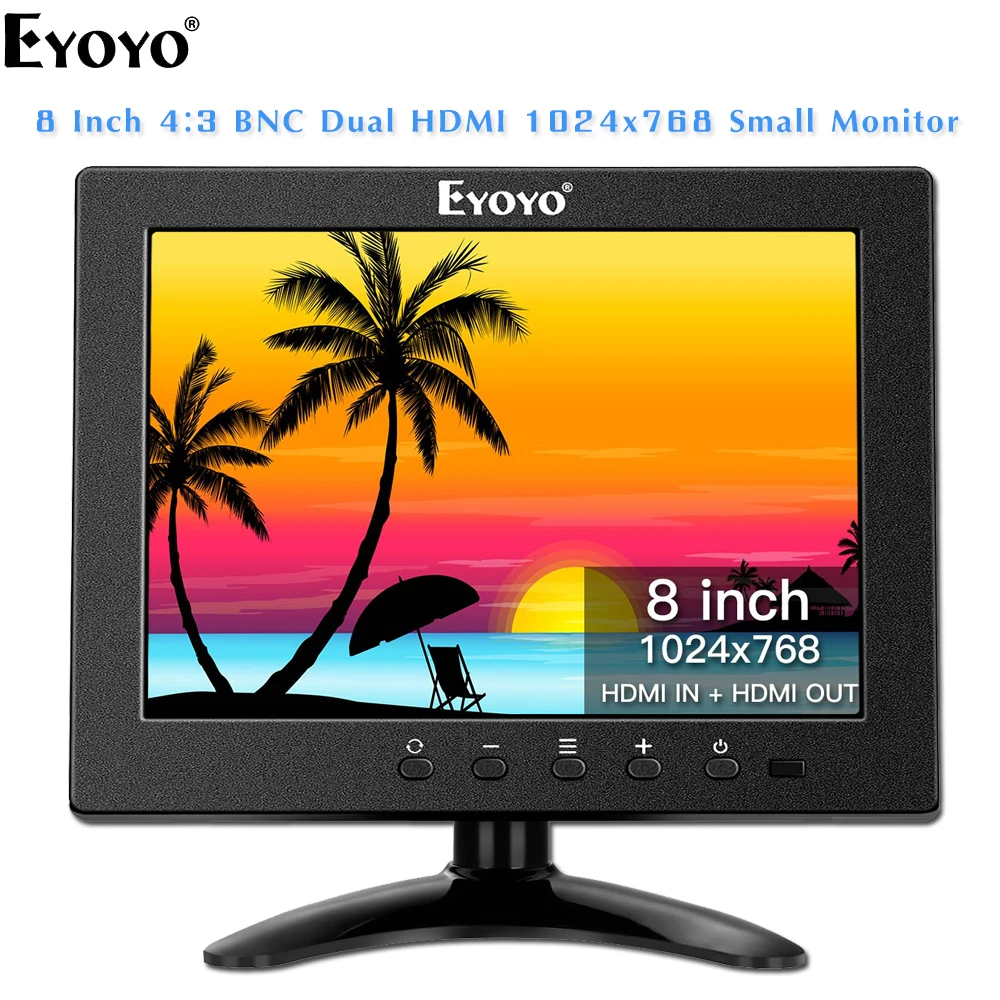 ЖК монитор Eyoyo EM08P 8 дюймов 1024x768 шт. двойной HDMI AV BNC динамик для компьютера камера