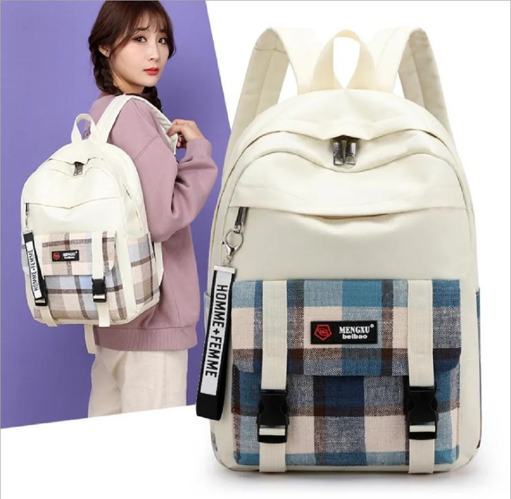 

Модный холщовый женский рюкзак в клетку, ранец для студентов колледжа, школьные портфели для девочек-подростков, вместительные водонепрони...