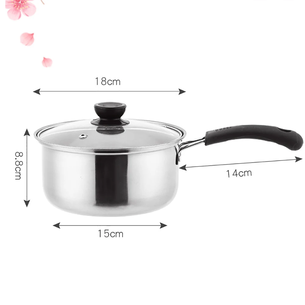 

1 Pc Large Capacity Stainless Steel Saucepan Milk Noodle Pan Pot with Glass Lid Small Soup PanKitchen Cooking Tools