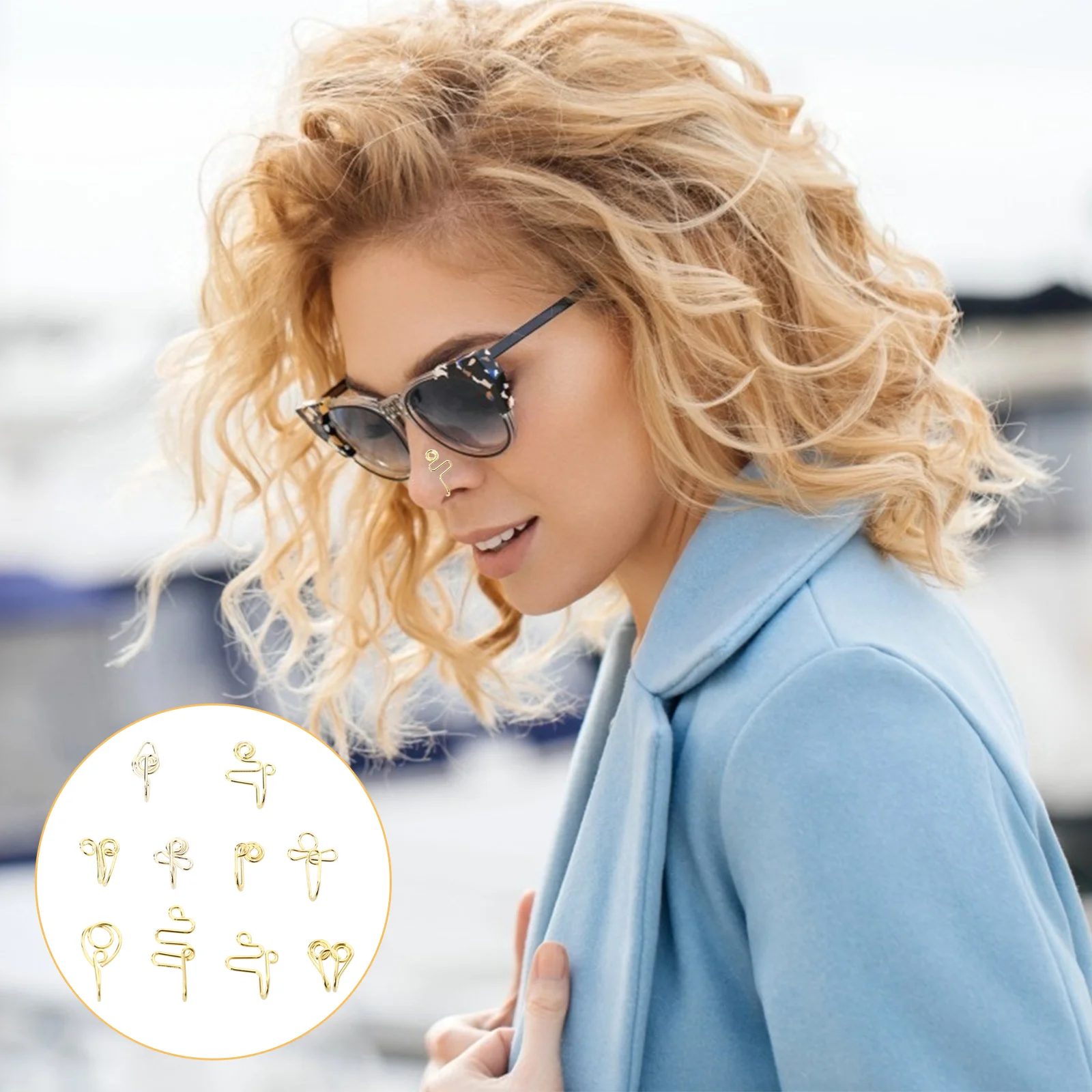

10pcs Stainless Steel Fake Nose Rings Nose Studs Nose Non Jewelries
