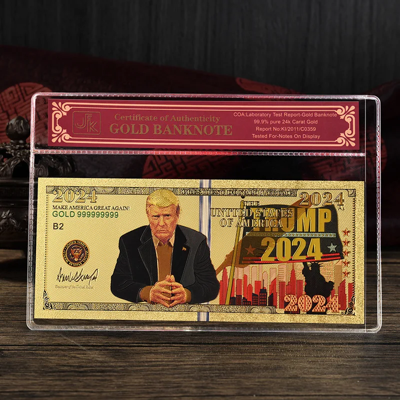 

NEW 2024 Presidential Election Trump 24K Gold Plated Commemorative Novelty Notes Gifts Collection Realistic Souvenir Gifts Craft