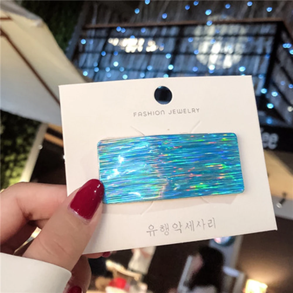 

1pc Rainbow Colorful Laser Hair Clip Stripes Sequins Bb Clip Girl Hairpin New Hair Accessoriesmultiple Colors To Choose