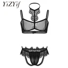 Сексуальное мужское нижнее белье, кружевная отделка, Прозрачный Женский комплект, бюстгальтер с лямкой на шее, топ с открытыми ягодицами, трусы-джоки, нижнее белье