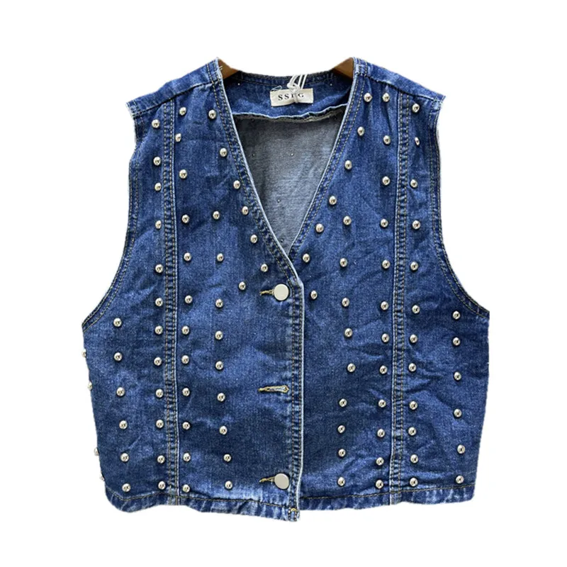 

2021 Summer New European Goods Personality Rivets Vest Loose Casual Sleeveless Top Slim Fit Waistcoat Women's Fashion