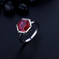 trendy 100 925 sterling silver 1010mm hexagon ruby ring for women creative design ruby gemstone finger ring s925 party gift