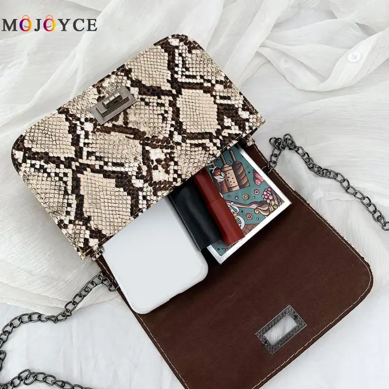 

Women Fashion Chain Snake Print Bag Handbags Serpentine PU Leather Crossbody Bags for Women