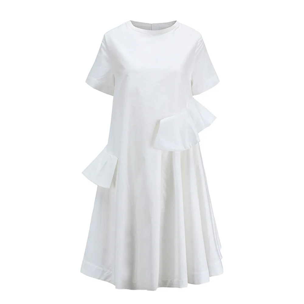 

Dress Short-sleeved Mini-length Ladies Fashion A-line Korean-style Plain Dress 2021 New Style Short Sleeve A-Line