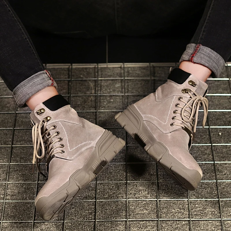 

ankle boots men autumn Ankle boots cow suede leather designer High Top vintage lace up outdoor motorcycle leather boots men