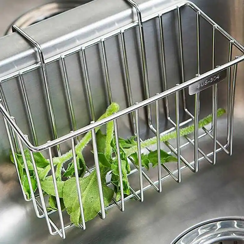 

Stainless Steel Sink Drain Basket Sponge Soap Holder Rack Kitchen Rag Hanging Basket Rack Storage Kitchen Accessories