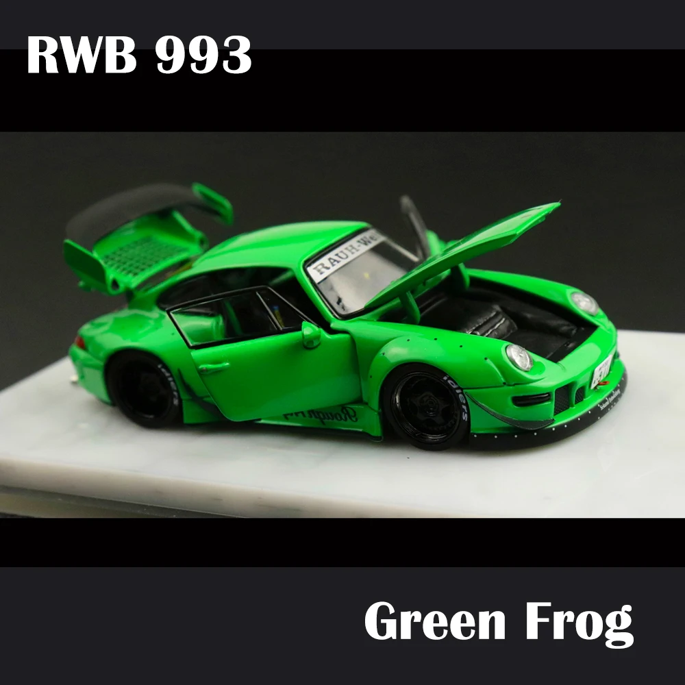 

Model Car 1/64 PGM Prosche RWB 993 Green Frog Open Door Collection Gift Alloy Model Car