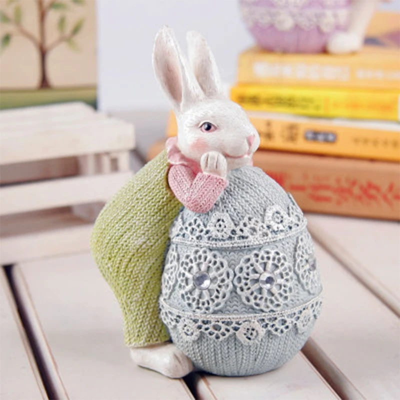

Resin Bunny Eggs Ornaments Spring Easter Decoration Statue Figurine Miniature 37MF