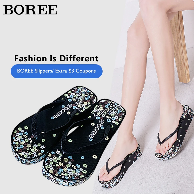 

BOREE Women Slippers Fashion Summer High Heel Slippers Beach Flip Flops Slipper Wedge Platform Beach Shoes Sandals Non-slip Feet