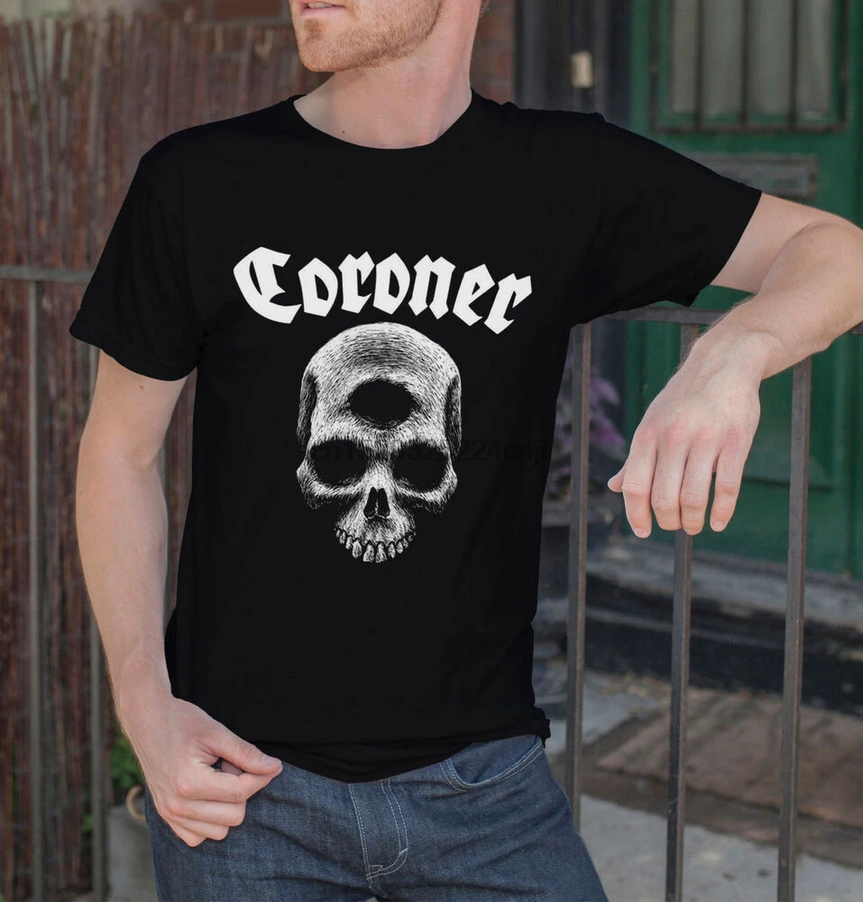 Коронер мужские черные футболка швейцарский мусора с логотипом метал-группы