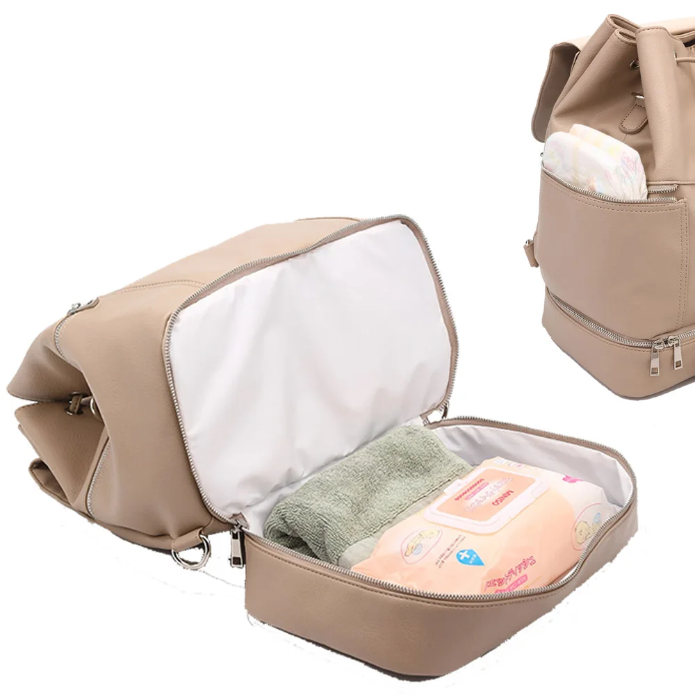 Large PU Leather Baby Diaper Bag Backpack +Changing Pad+Stroller Straps | Мать и ребенок