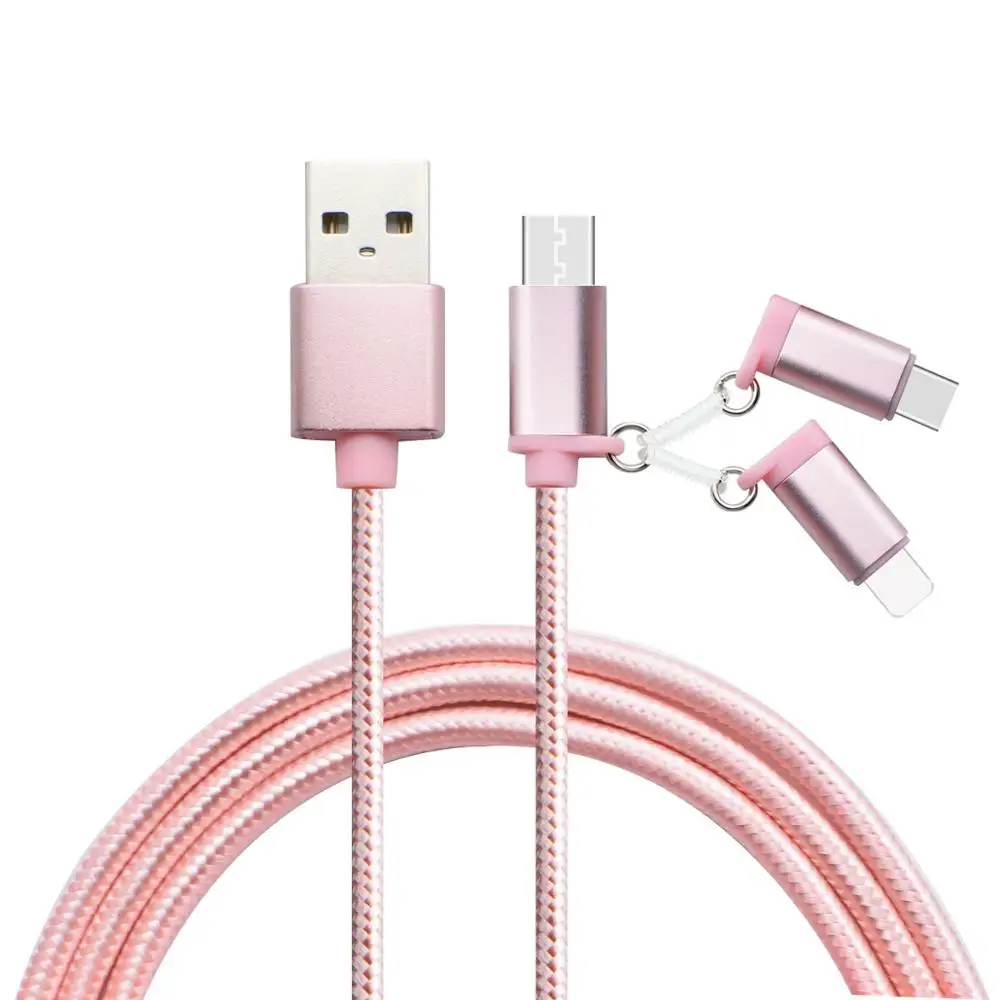 Мультизарядный кабель для Apple One drawing Three Data Line Android type C General нейлоновый вязаный