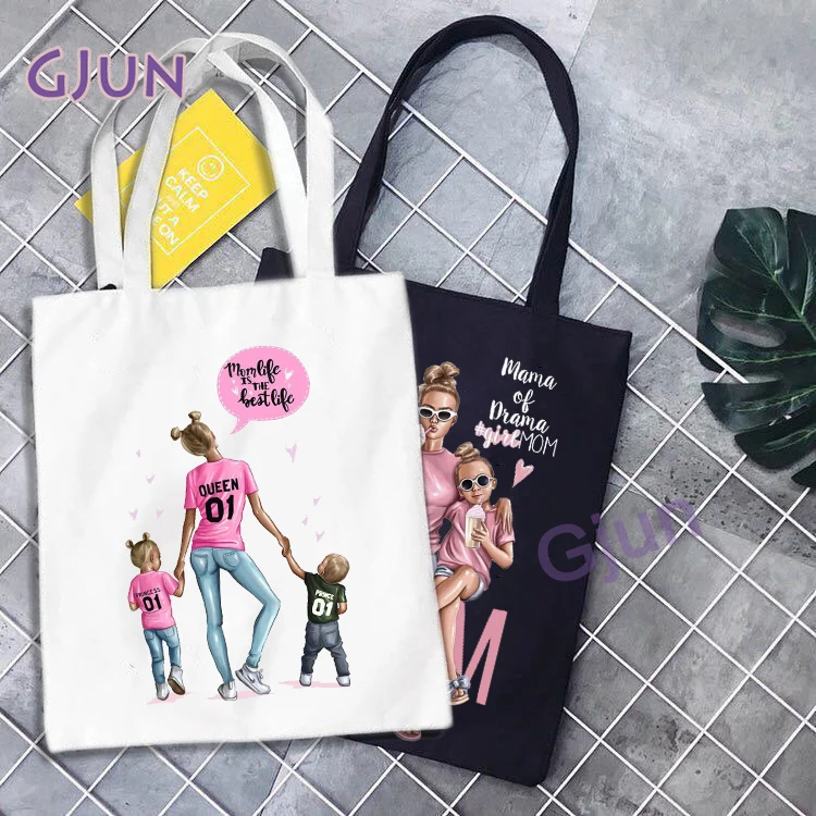 

Mother's Day Mom Love Bag Graphic Tote Harajuku Shopper Bag Women Canvas Shoulder Bag Female Ulzzang Large-capacity
