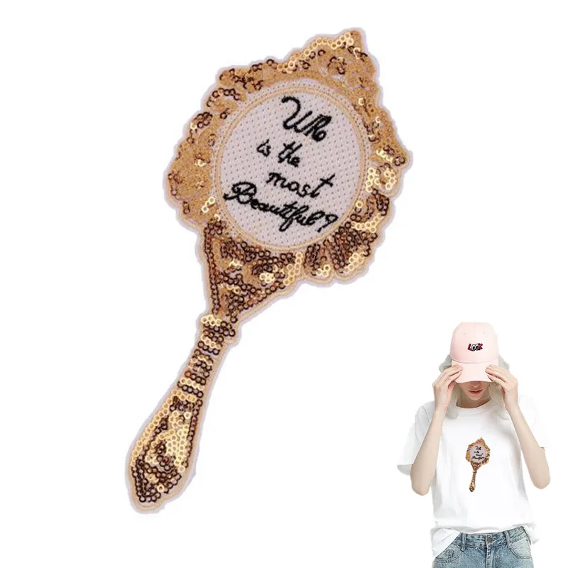 

Biker Patch Sequins 203mm Letters Mirror Deal with it Clothes Iron On Patches For Clothing Stickers Strange Things Free Shipping