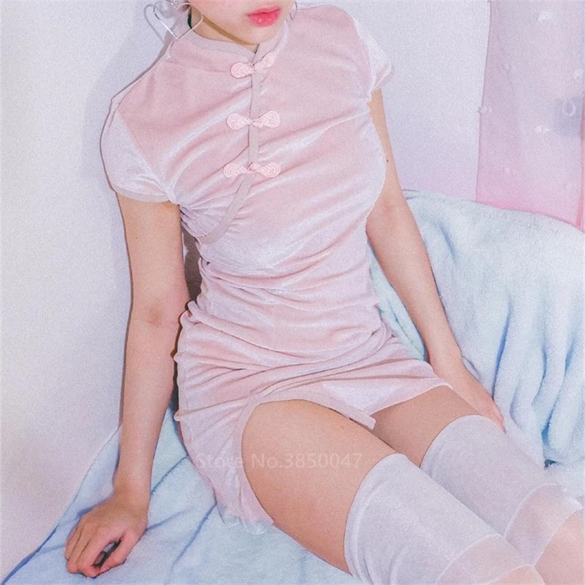 

Chinese Traditional Dress for Women Festival Clothing Gothic Sexy Mini Cheongsams Party Fashion Solid Color Satin Velvet Qipao